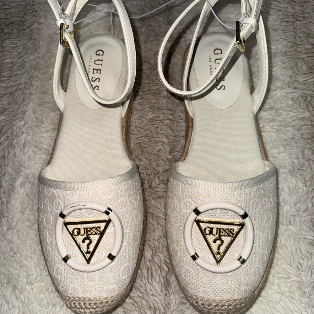 Guess Logo Espadrille Platform Ankle Strap Shoes